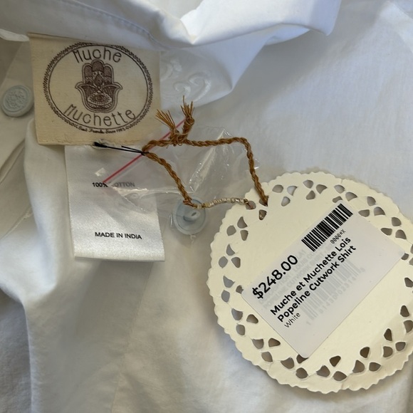 MUCHE & MUCHETTE White Lois Cutwork Button Down Blouse Size Small Medium - Picture 7 of 10